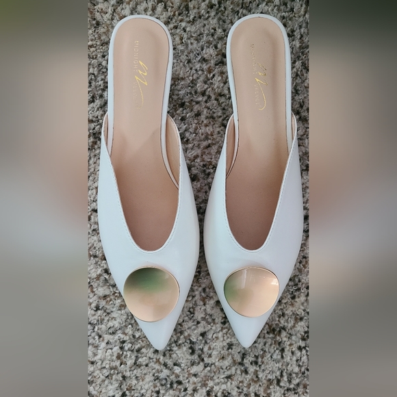 White pointed mules Gold‎ coin Midnight Velvet 7.5 - Picture 7 of 10